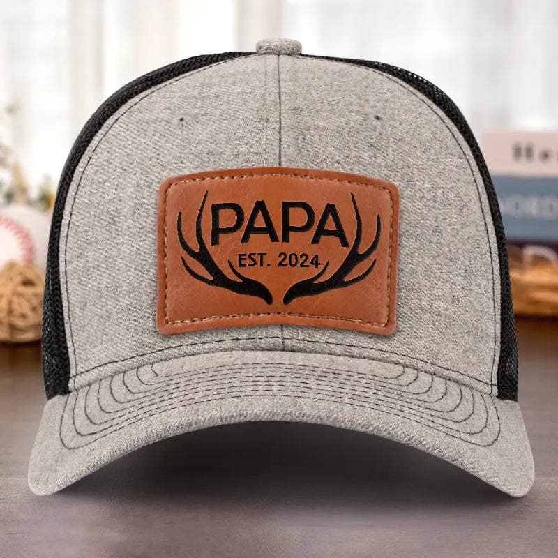 Custom Papa Antler Gifts for Dad - Personalized Leather Patch Hat