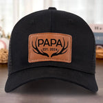 Custom Papa Antler Gifts for Dad - Personalized Leather Patch Hat