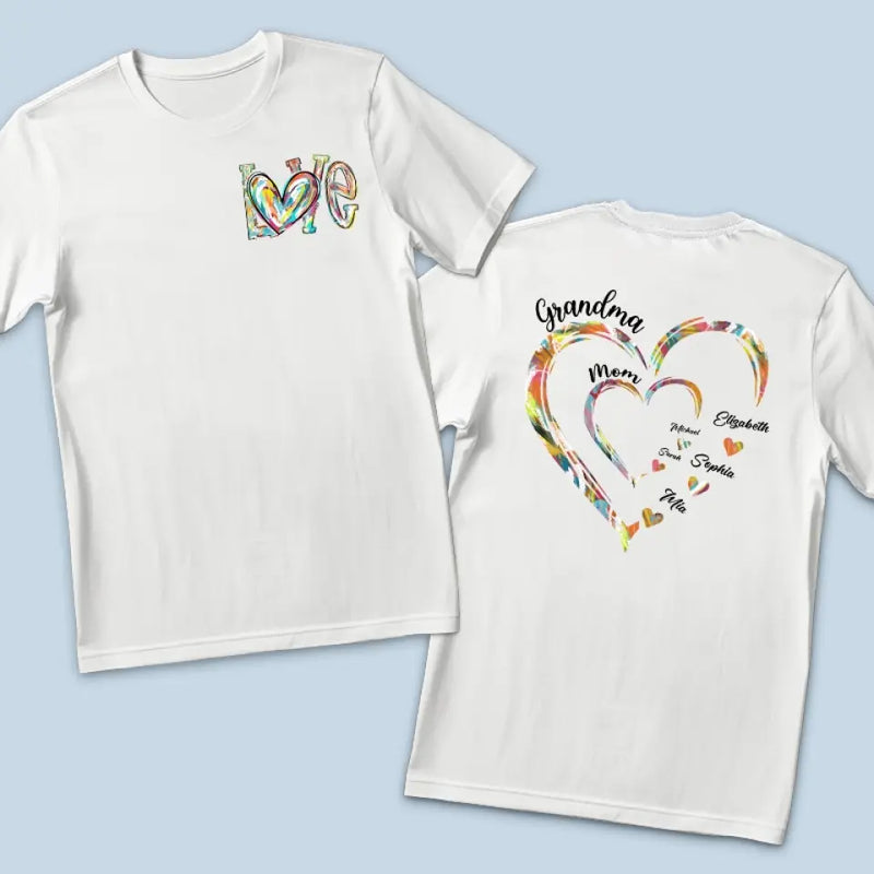 Custom Name Family Heart Gifts - Personalized Apparel Back And Front Printed