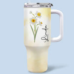 Custom Name Floral Drinkware - Personalized 40 Oz Tumbler With Handle