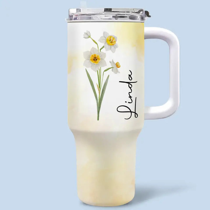 Custom Name Floral Drinkware - Personalized 40 Oz Tumbler With Handle