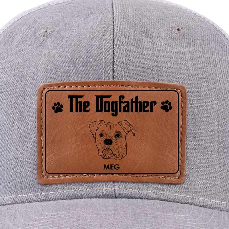 Custom Name Dogfather Gifts for Dog Dads - Personalized Leather Patch Hat
