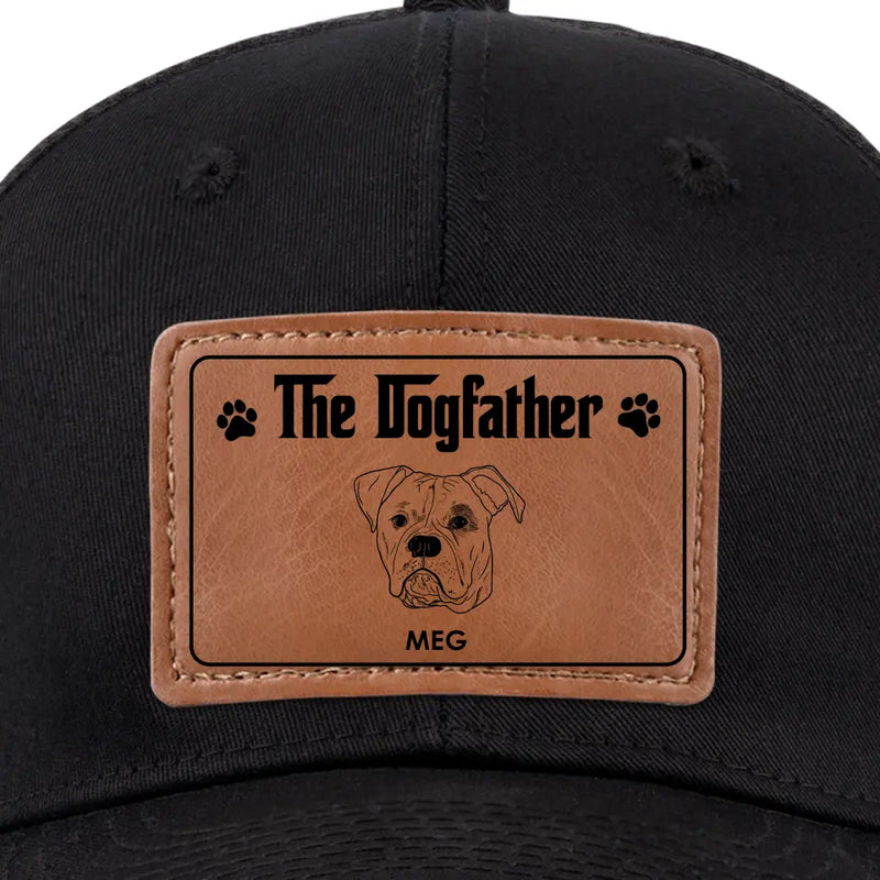 Custom Name Dogfather Gifts for Dog Dads - Personalized Leather Patch Hat
