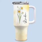 Custom Name Floral Drinkware - Personalized 40 Oz Tumbler With Handle