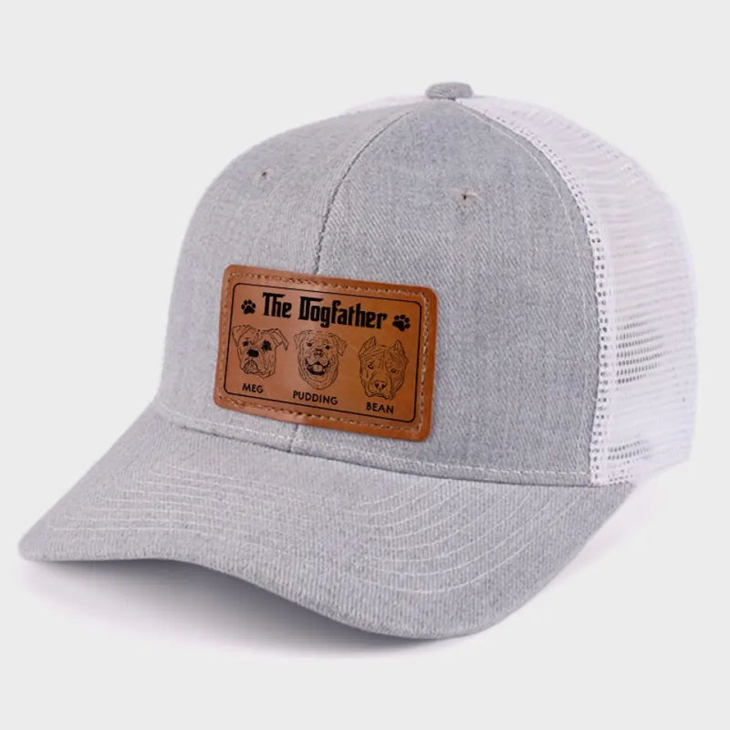 Custom Name Dogfather Gifts for Dog Dads - Personalized Leather Patch Hat