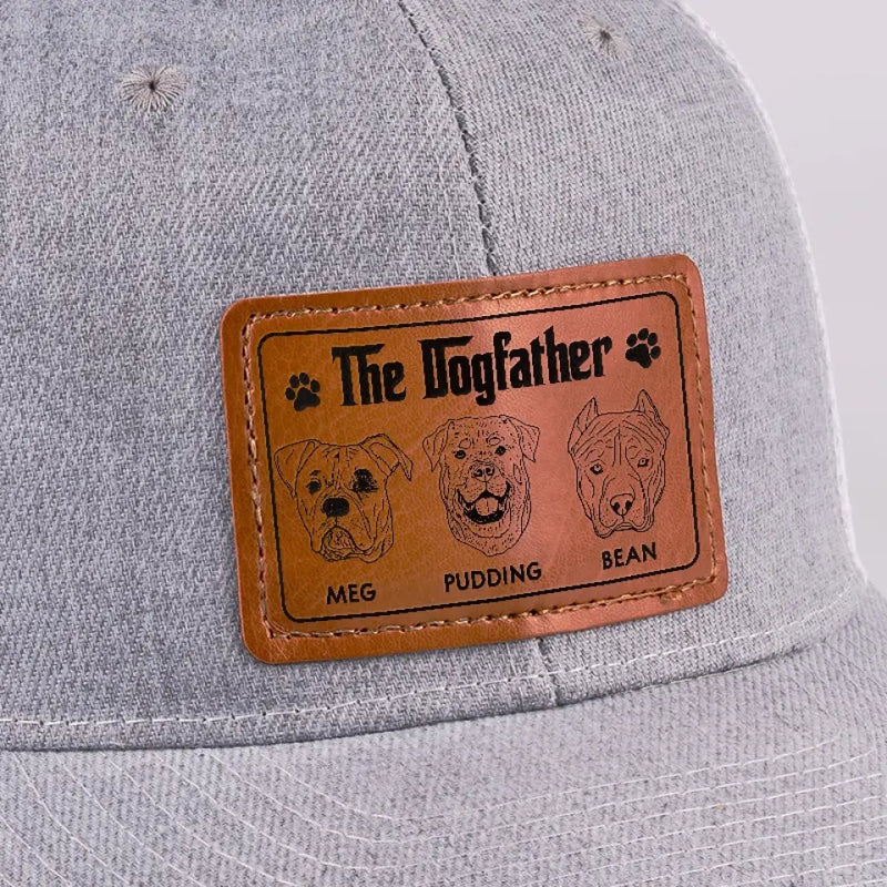 Custom Name Dogfather Gifts for Dog Dads - Personalized Leather Patch Hat