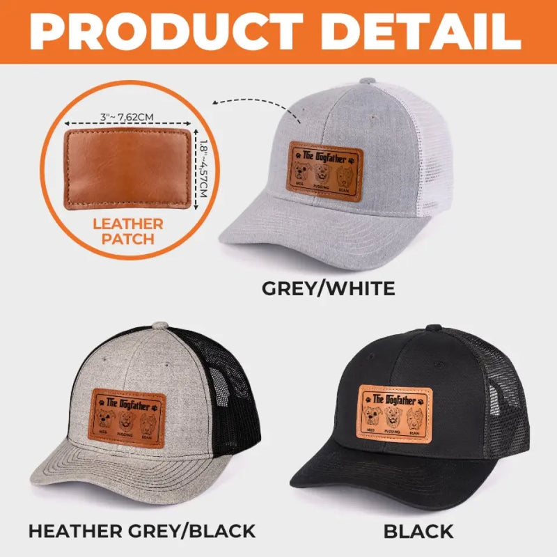 Custom Name Dogfather Gifts for Dog Dads - Personalized Leather Patch Hat
