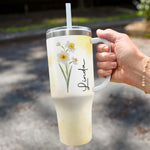 Custom Name Floral Drinkware - Personalized 40 Oz Tumbler With Handle
