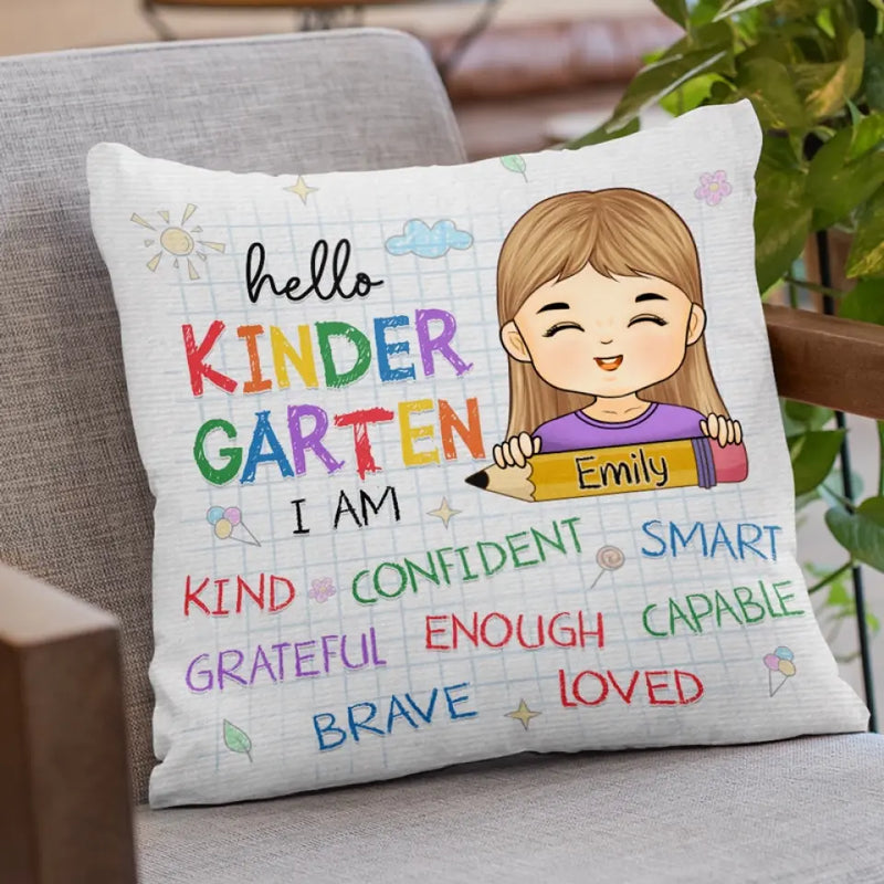 Custom Name Kindergarten Affirmation Gifts for Kids - Personalized Pillow