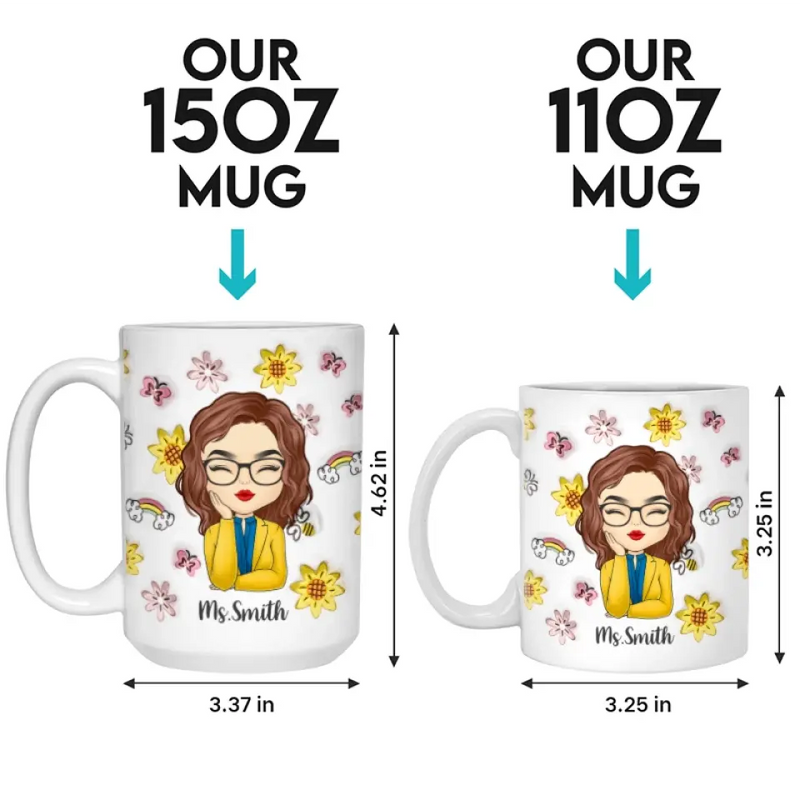 It Takes A Big Heart To Shape Little Minds - Teacher Personalized Custom 3D Inflated Effect Printed Mug - Gift For Teacher