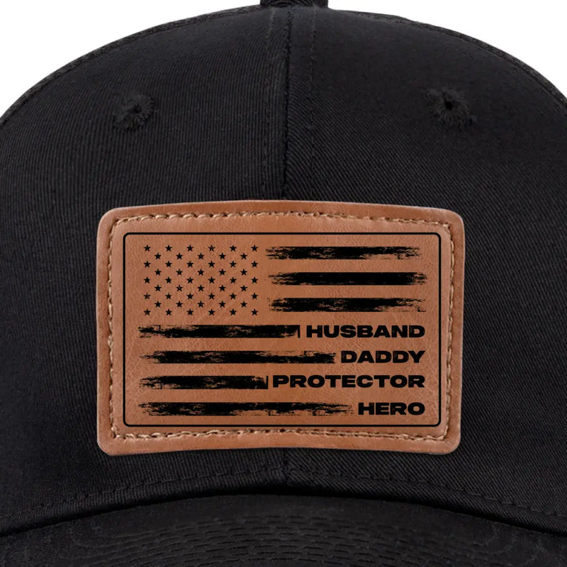 Husband Daddy Protector Hero Gifts for Men - Leather Patch Hat