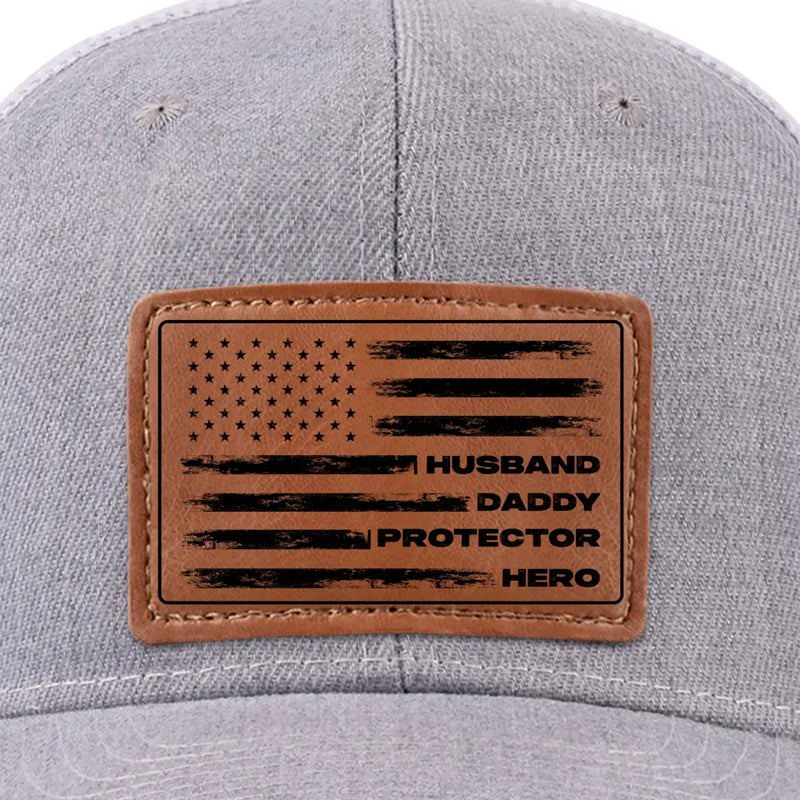 Husband Daddy Protector Hero Gifts for Men - Leather Patch Hat