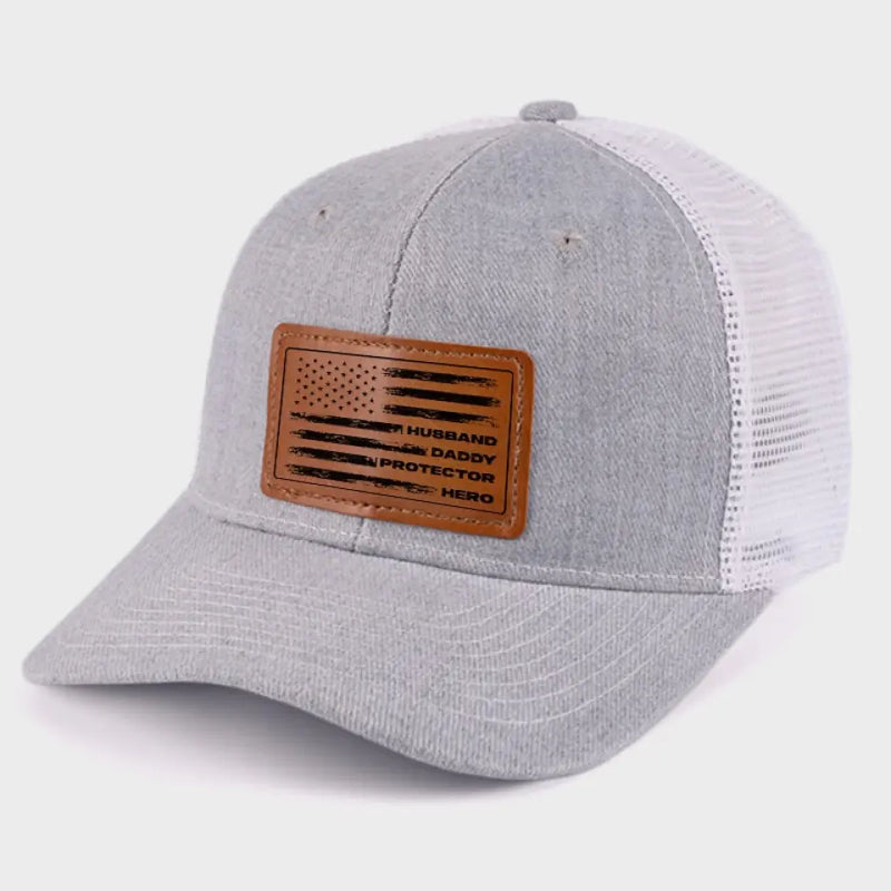 Husband Daddy Protector Hero Gifts for Men - Leather Patch Hat