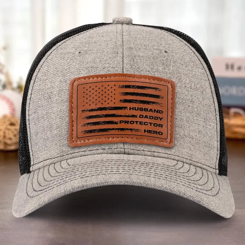 Husband Daddy Protector Hero Gifts for Men - Leather Patch Hat