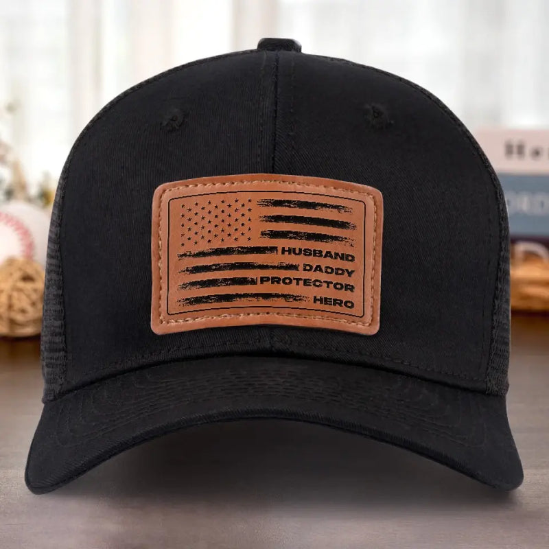 Husband Daddy Protector Hero Gifts for Men - Leather Patch Hat