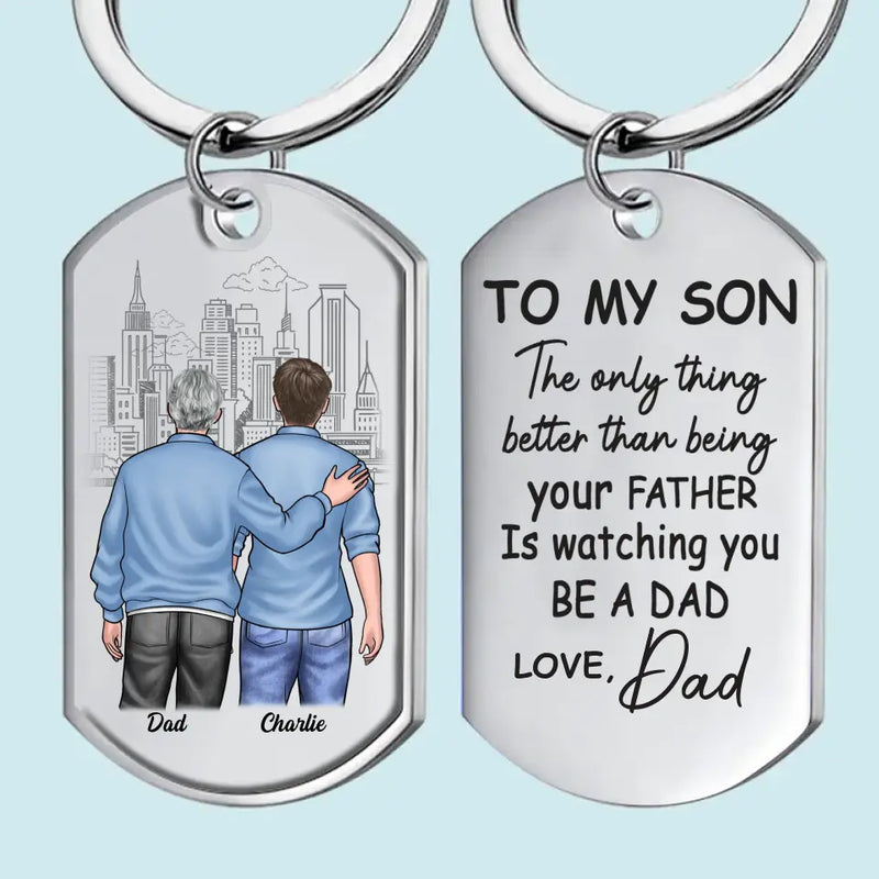 Custom Name Father Son Gifts for Dad - Personalized Keychain