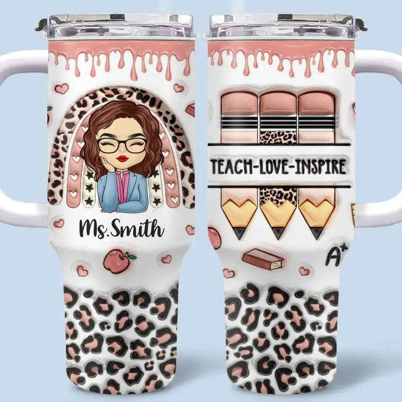 Custom Name Teacher Gifts - Personalized 40 Oz Tumbler With Handle