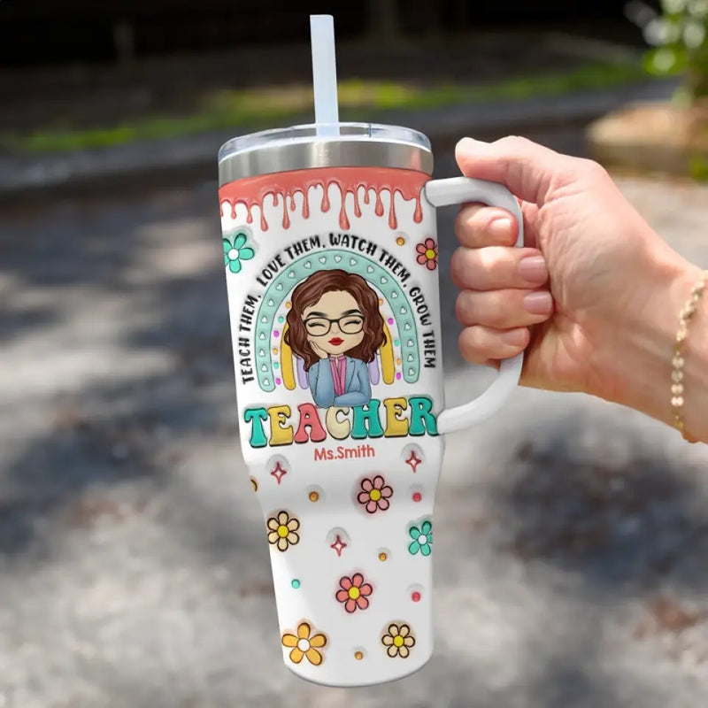 Custom Name Teacher Gifts for Educators - Personalized 40 Oz Tumbler With Handle