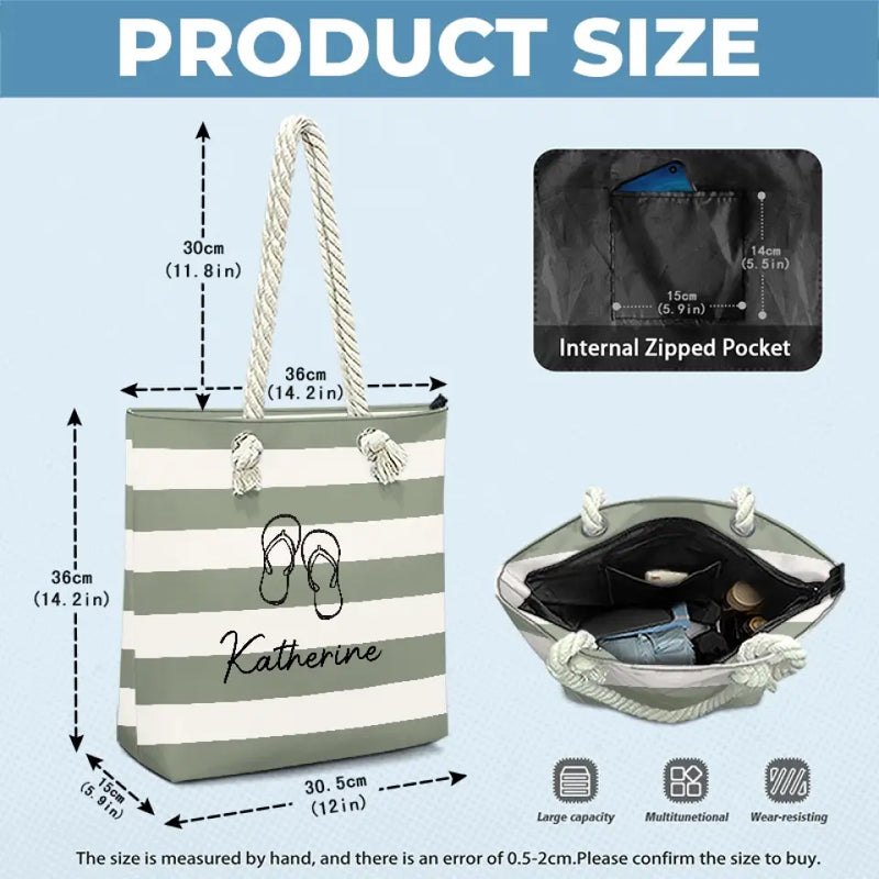 Custom Name Beach Flip Flop Gifts for Women - Personalized Beach Bag