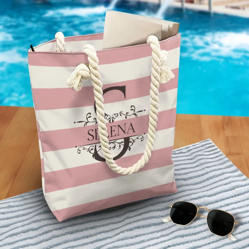 Custom Name Monogram Beach Gifts for Women - Personalized Beach Bag