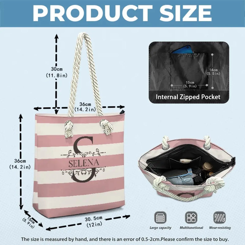 Custom Name Monogram Beach Gifts for Women - Personalized Beach Bag