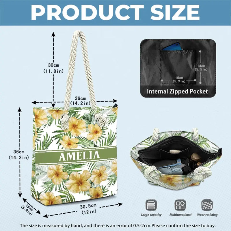Custom Name Tropical Hibiscus Beach Gifts - Personalized Beach Bag