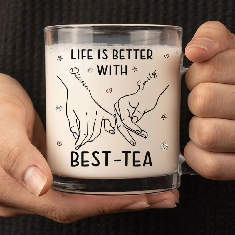 Custom Name Best-Tea Gifts for Best Friends - Personalized Glass Mug