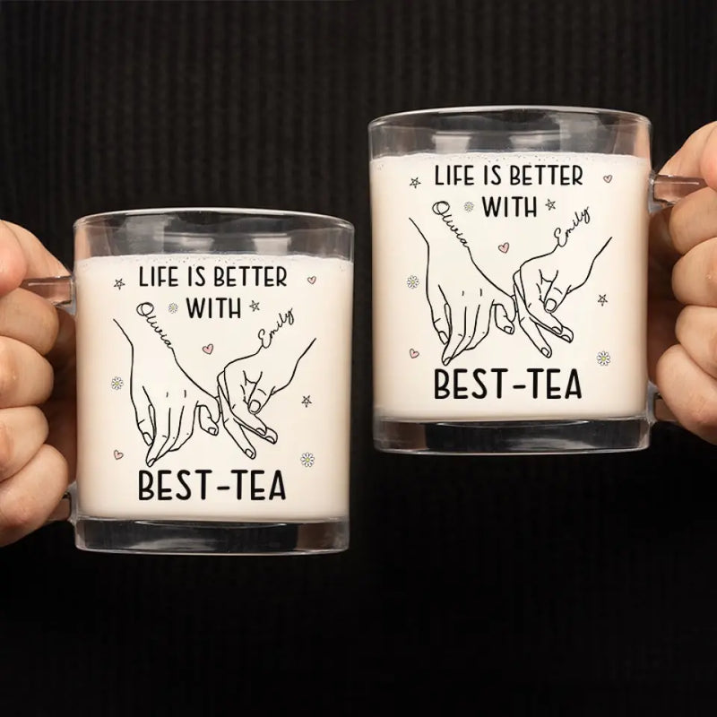Custom Name Best-Tea Gifts for Best Friends - Personalized Glass Mug