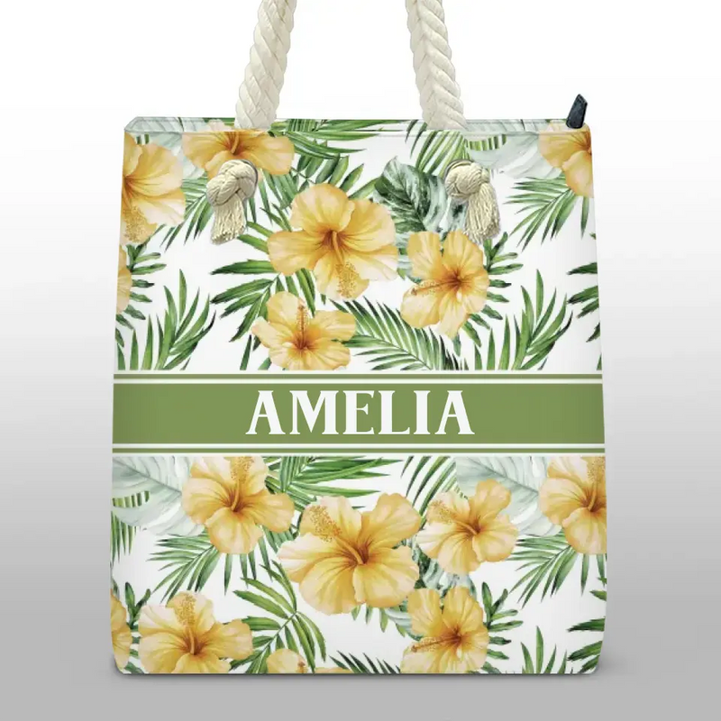 Custom Name Tropical Hibiscus Beach Gifts - Personalized Beach Bag