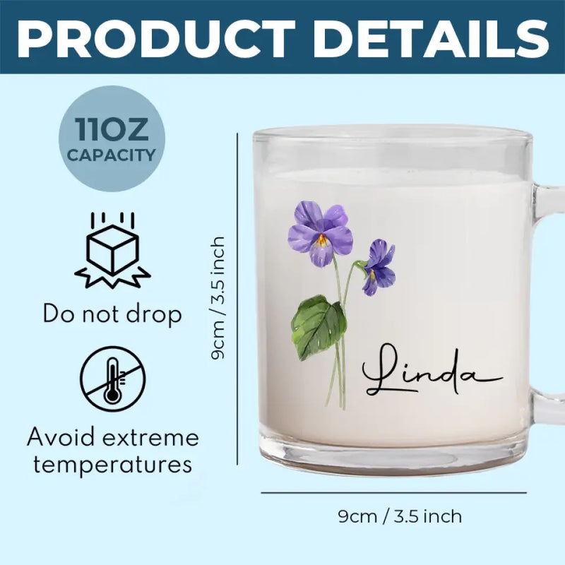 Custom Name Purple Floral Gift - Personalized Glass Mug