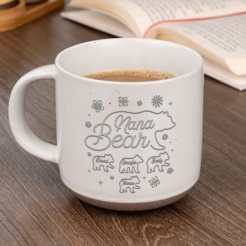 Mama Bear - Family Personalized Custom Pottery Mug - Gift For Mom, Grandma
