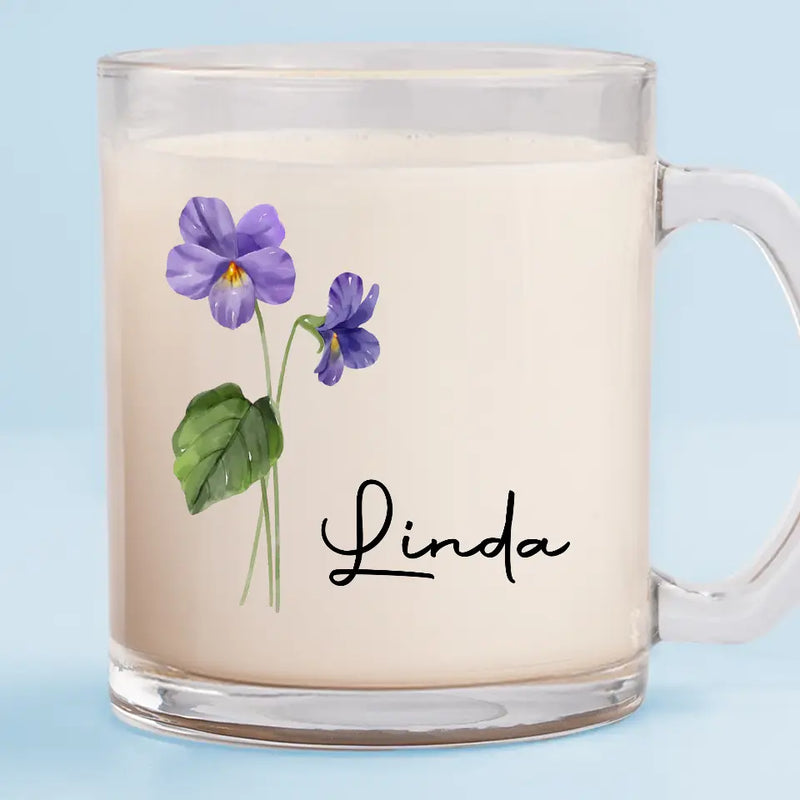 Custom Name Purple Floral Gift - Personalized Glass Mug