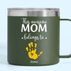 These Hands Hold Your Heart Forever - Family Personalized Custom 14oz Stainless Steel Tumbler With Handle - Gift For Mom, Grandma
