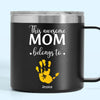 These Hands Hold Your Heart Forever - Family Personalized Custom 14oz Stainless Steel Tumbler With Handle - Gift For Mom, Grandma