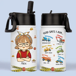 Custom Name Construction Truck Christian Gifts for Boys - Personalized Kid Water Bottle