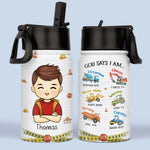 Custom Name Construction Truck Christian Gifts for Boys - Personalized Kid Water Bottle