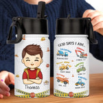 Custom Name Construction Truck Christian Gifts for Boys - Personalized Kid Water Bottle