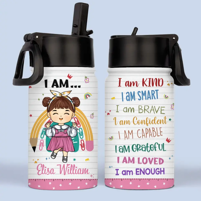 Custom Name Girl Affirmation Gifts for Kids - Personalized Kid Water Bottle