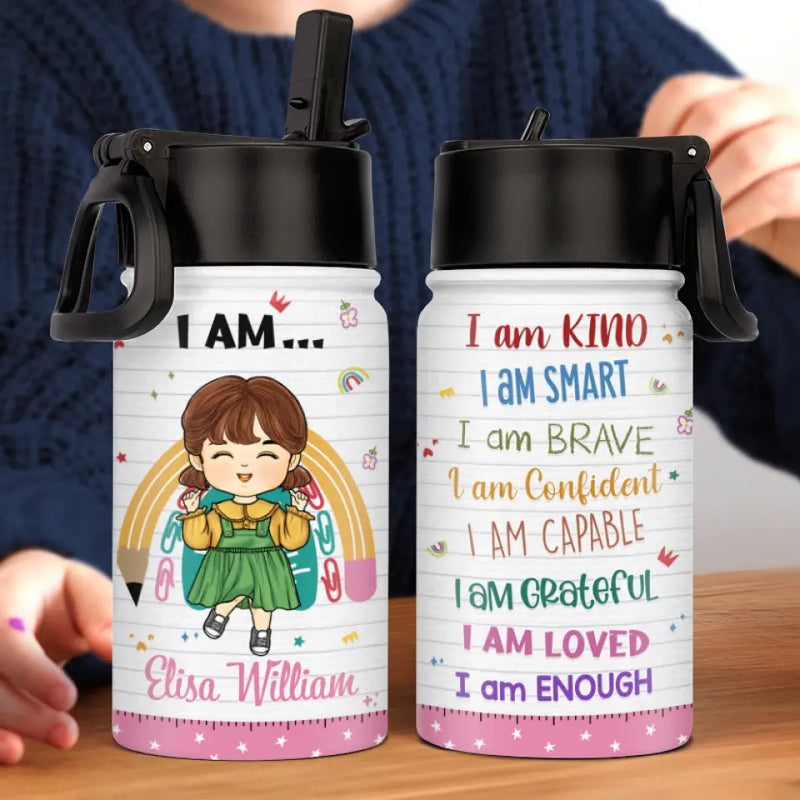 Custom Name Girl Affirmation Gifts for Kids - Personalized Kid Water Bottle