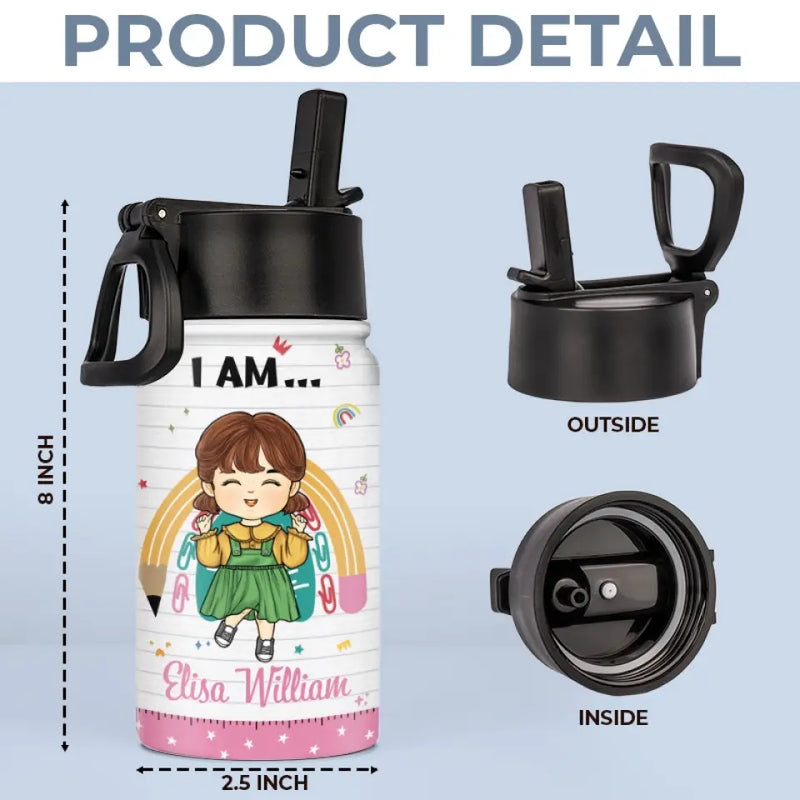 Custom Name Girl Affirmation Gifts for Kids - Personalized Kid Water Bottle