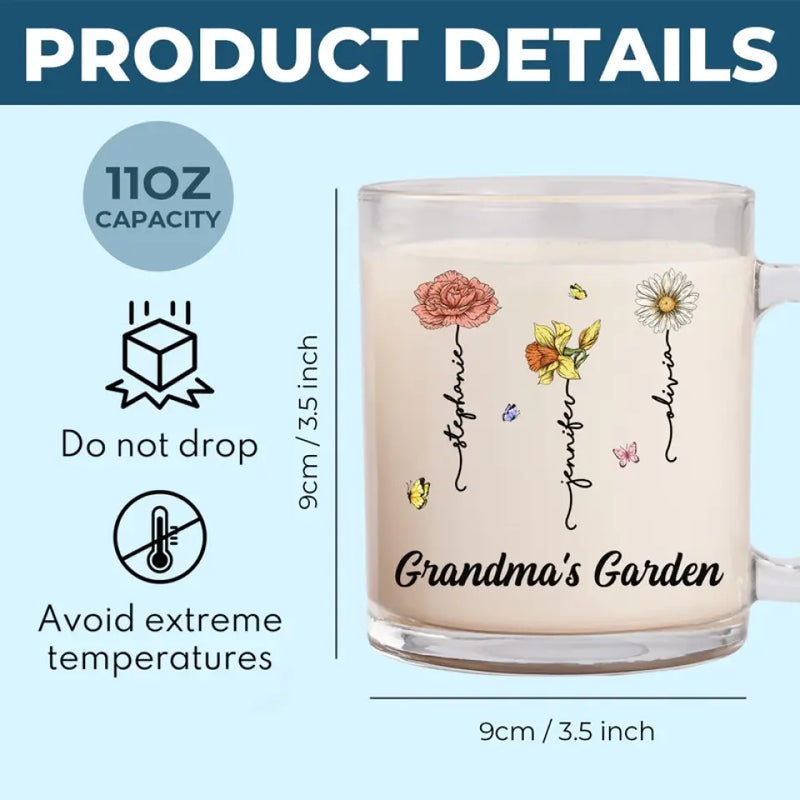 Custom Name Grandma's Garden Gifts - Personalized Glass Mug