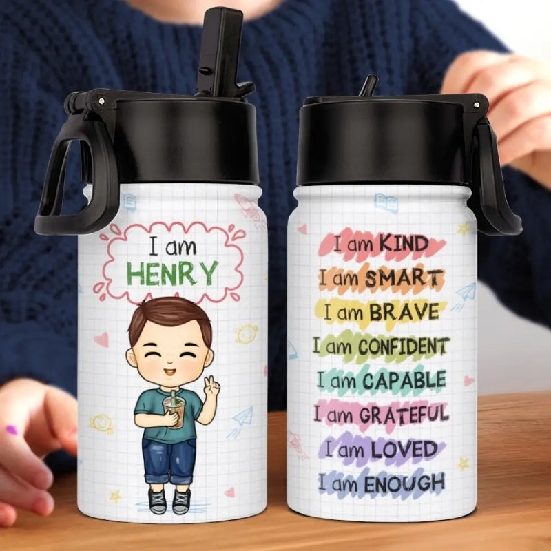Custom Name Inspirational Boy Gifts for Kids - Personalized Kid Water Bottle