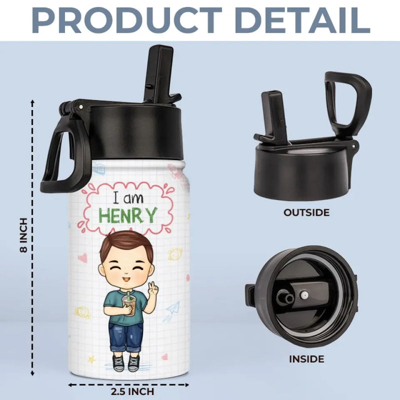 Custom Name Inspirational Boy Gifts for Kids - Personalized Kid Water Bottle