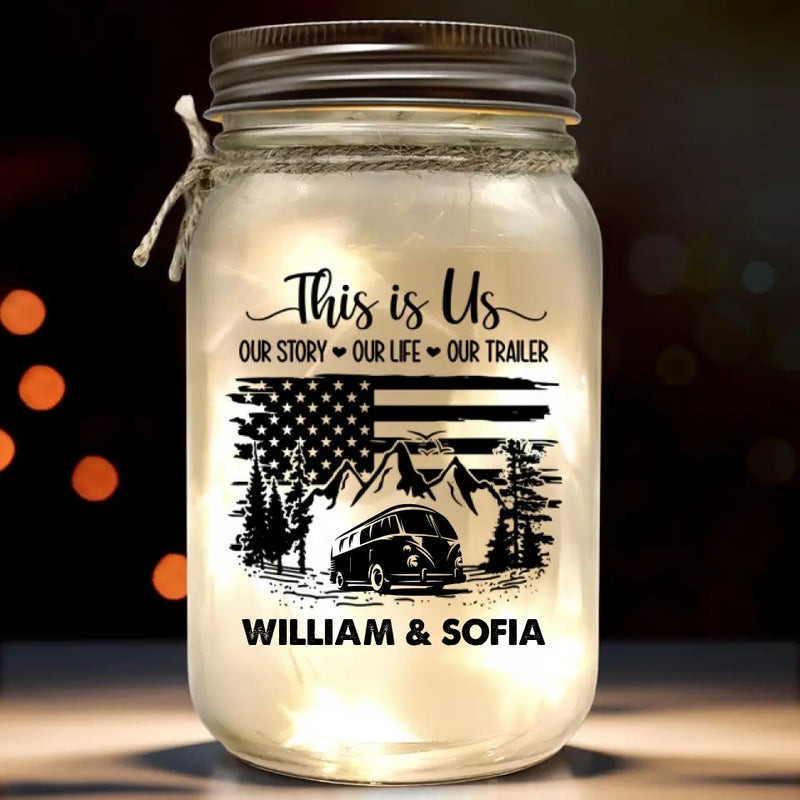 Custom Name RV Couple Gifts - Personalized Mason Jar Light