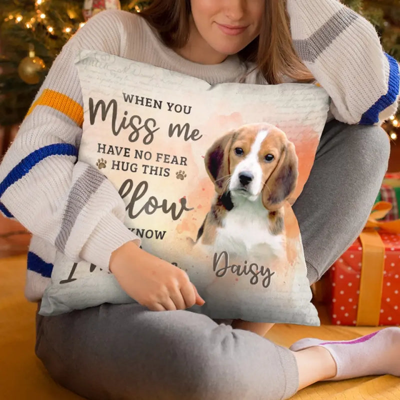 Custom Photo When You Miss Me, Hug This Pillow - Memorial Personalized Custom Pillow - Sympathy Gift, Gift For Pet Owners, Pet Lovers