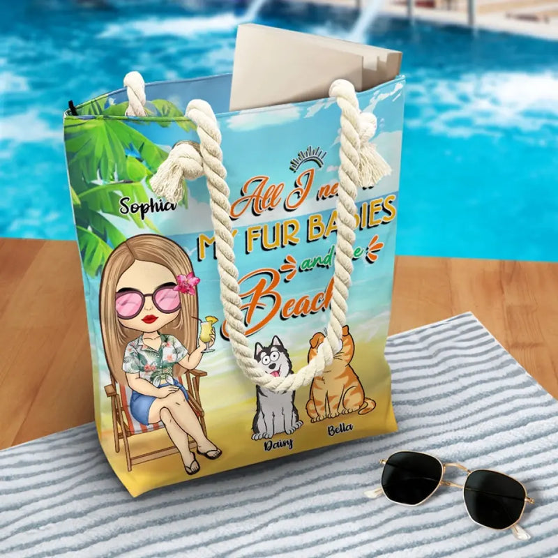 Custom Name Fur Baby Beach Gifts - Personalized Beach Bag