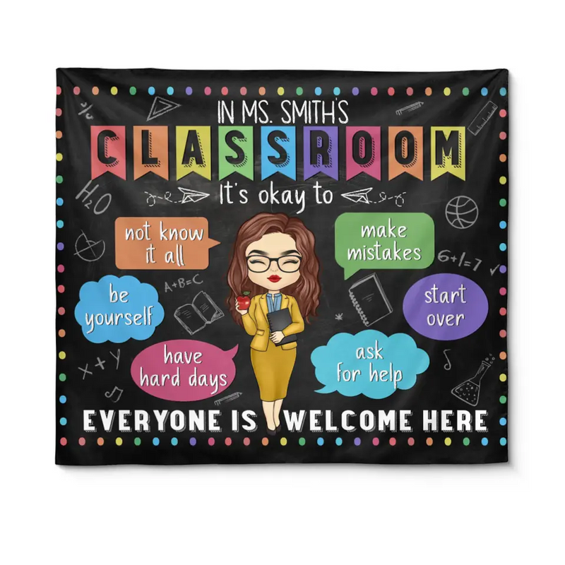 Custom Name Inclusive Classroom Welcome Decor - Personalized Tapestry