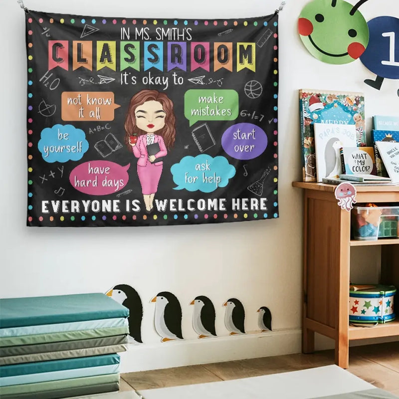 Custom Name Inclusive Classroom Welcome Decor - Personalized Tapestry