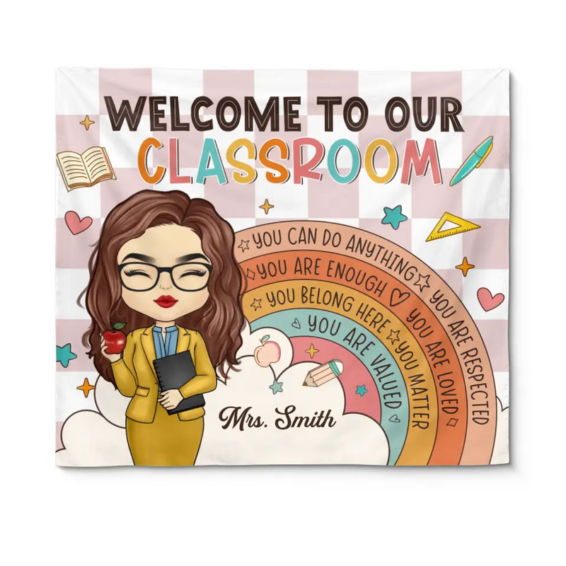 Custom Name Teacher Classroom Decor - Personalized Tapestry