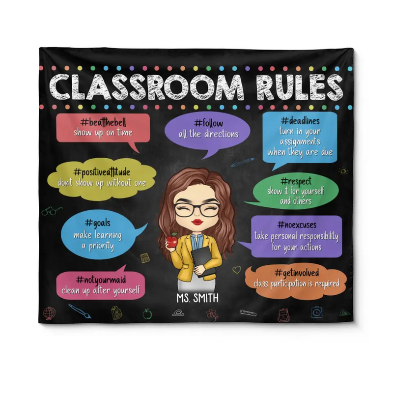 Custom Name Classroom Rules Teacher Gifts - Personalized Tapestry